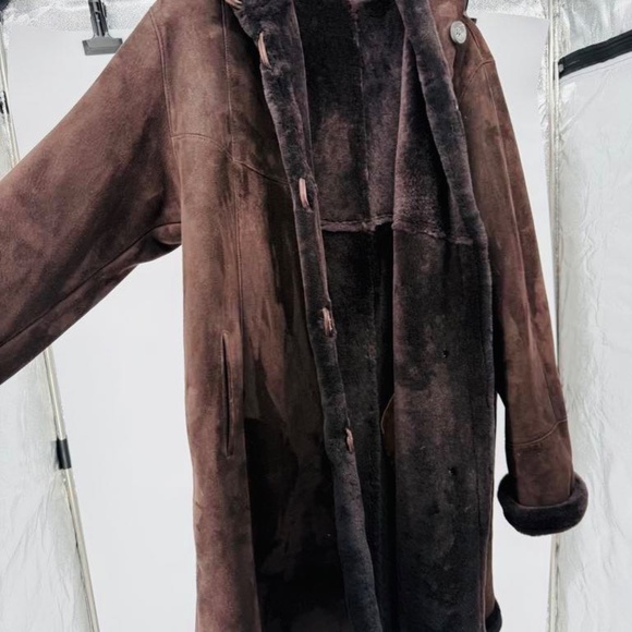 Authentic Overland Shearling Long Coat Coffee/Dark Brown - Picture 3 of 15